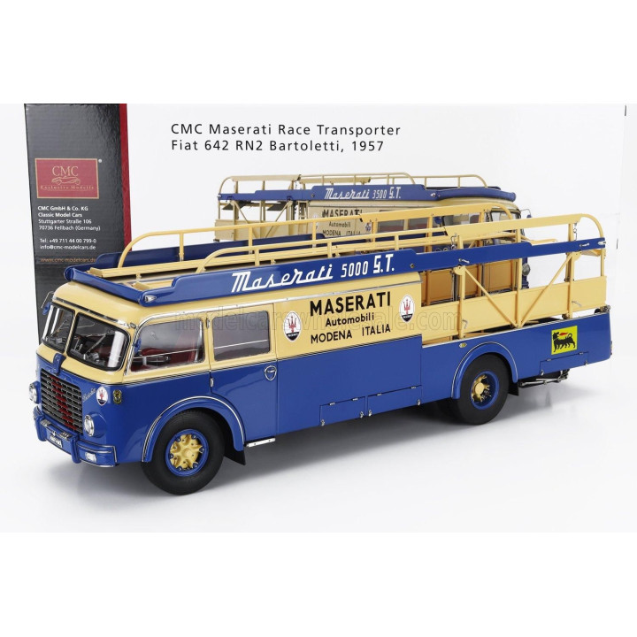 CMC FIAT 642RN2 TRUCK BARTOLETTI MASERATI CAR TRANSPORTER 1957 - BLUE YELLOW 1/18