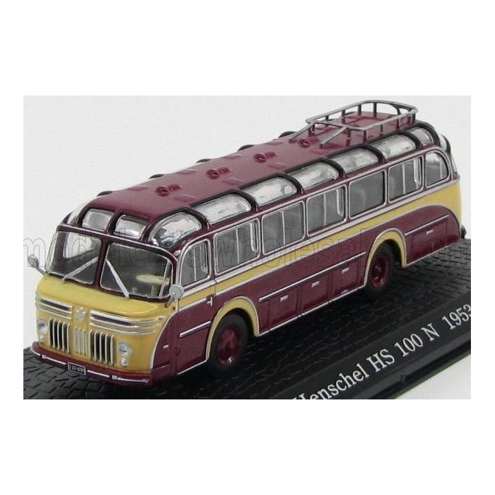 EDICOLA HENSCHEL HS100N AUTOBUS 1953 - DAMAGE DISPLAY BOX - BORDEAUX CREAM 1/72