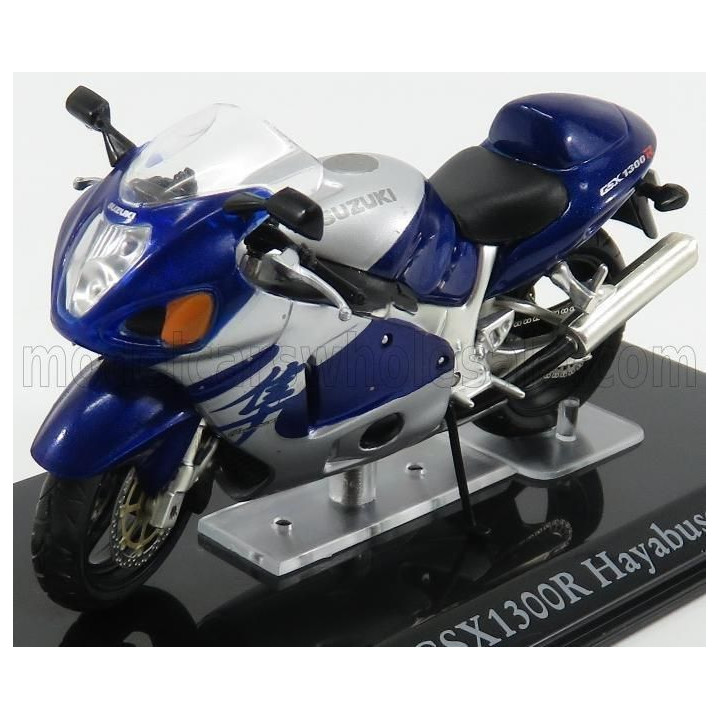 EDICOLA SUZUKI GSX1300R HAYABUSA - DAMAGE DISPLAY BOX - BLUE MET SILVER 1/24