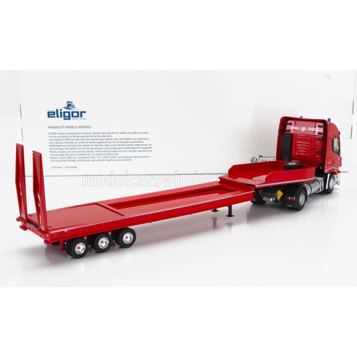 ELIGOR IVECO FIAT STRALIS 480XP TRUCK RIMORCHIO PIANALE TRASPORTO MEZZI MOVIMENTO TERRA VIGILI DEL FUOCO 2016 - RED 1/43