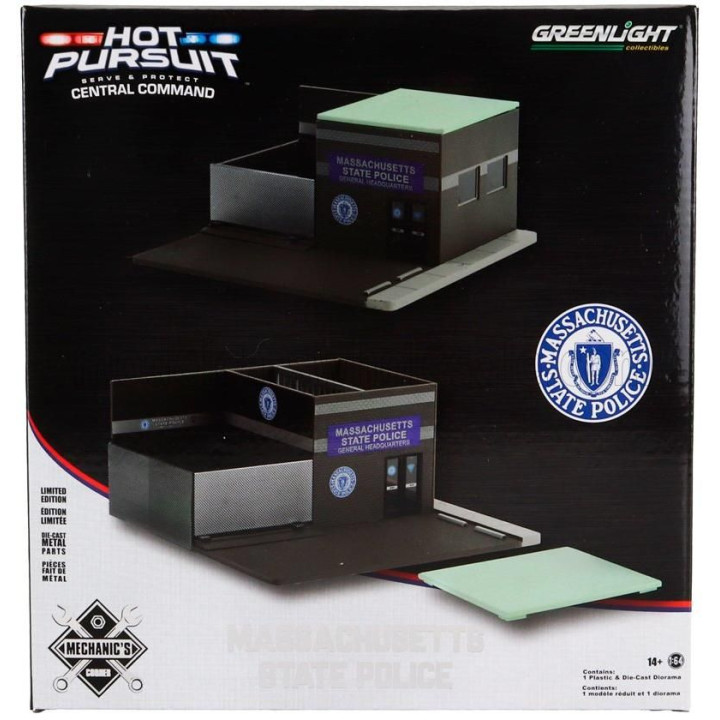 GREENLIGHT ACCESSORIES SET OFFICINA GARAGE MECHANIC'S CORNER PURSUIT CENTRAL COMMAND MASSACHUSETTS HIGHWAY PATROL STATION - BROW
