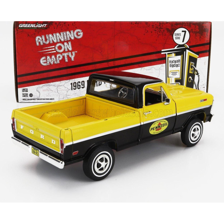 GREENLIGHT FORD USA F-100 PICK-UP PENNZOIL 1969 - BLACK YELLOW 1/24