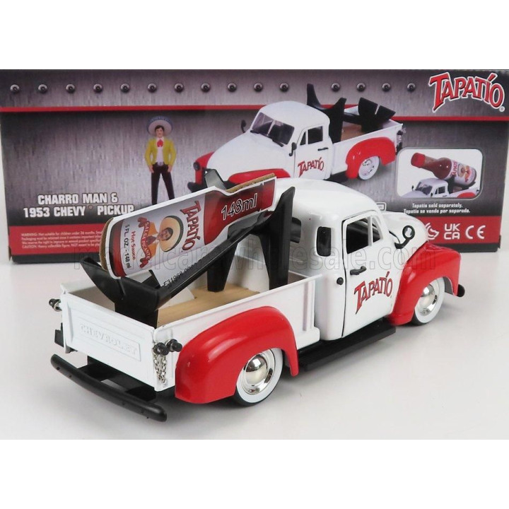 JADA CHEVROLET CHEVY PICK-UP TAPATIO 1953 WITH CHARRO FIGURE - WHITE RED 1/24