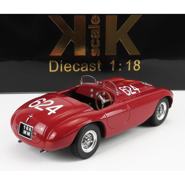 KK SCALE FERRARI 166MM 2.0L V12 SPIDER N 624 WINNER MILLE MIGLIA 1949 C.BIONDETTI - E.SALANI - RED 1/18