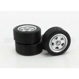 KK SCALE ACCESSORIES FERRARI TESTAROSSA - SET 4X COMPLETE WHEELS - SET 4X CERCHI A RAGGI - SILVER BLACK 1/18