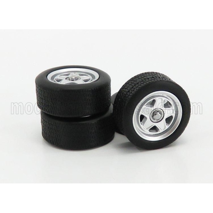 KK SCALE ACCESSORIES FERRARI TESTAROSSA - SET 4X COMPLETE WHEELS - SET 4X CERCHI A RAGGI - SILVER BLACK 1/18