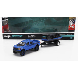 MAISTO FORD USA F-150 SVT RAPTOR PICK-UP WITH BASS BOAT AND TRAILER 2021 - BLUE BLACK 1/64
