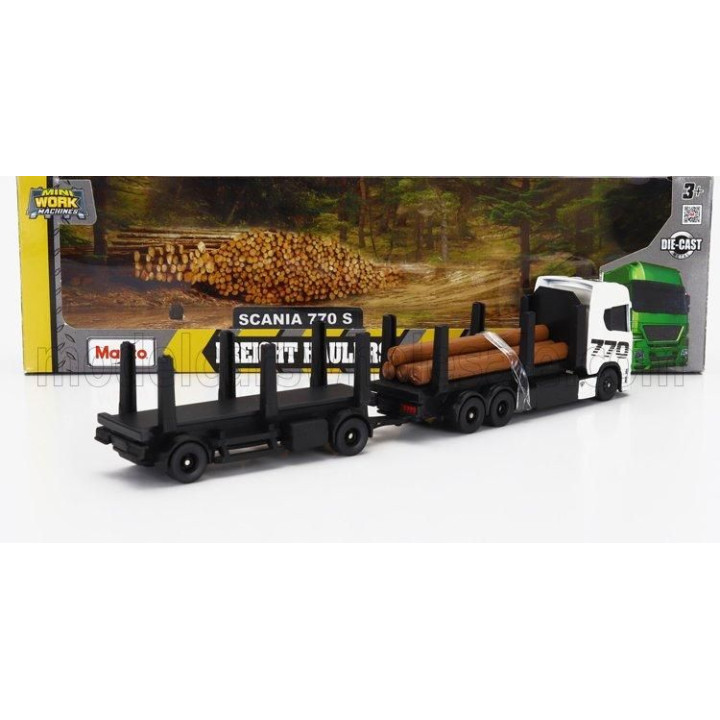 MAISTO SCANIA S770 V8 TRUCK TRASPORTO TRONCHI 2021 - WHITE BLACK 1/64