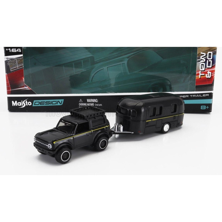 MAISTO FORD USA BRONCO WITH ROULOTTE 2021 - MATT BLACK 1/64