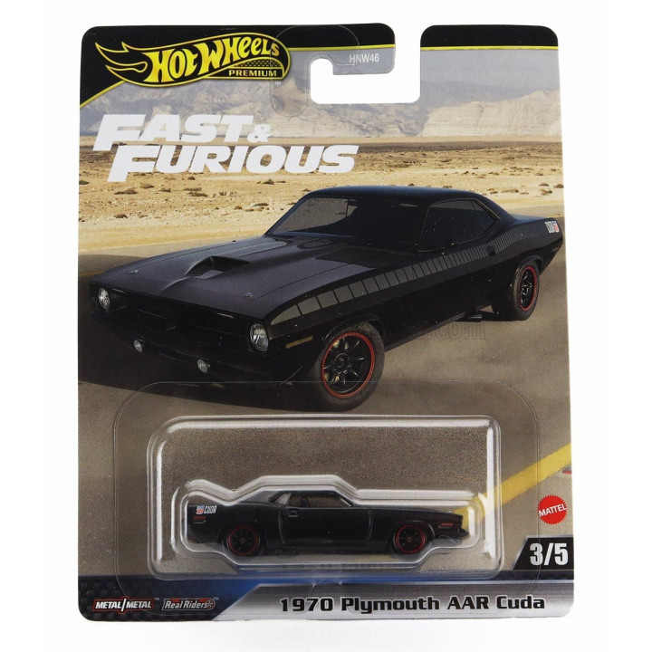 MATTEL HOT WHEELS PLYMOUTH AAR/CUDA COUPE 1970 - FAST & FURIOUS 7 2015 - BLACK 1/64
