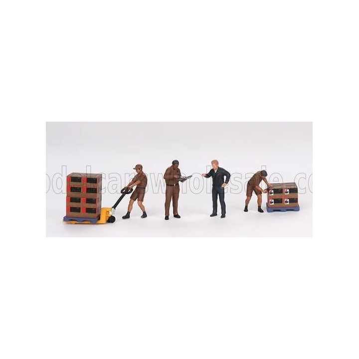 MINI GT FIGURES SET 4X UPS DRIVERS AND WORKERS - BROWN 1/64