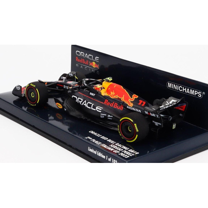 MINICHAMPS RED BULL F1  RB19 TEAM ORACLE RED BULL RACING N 11 2nd MONZA ITALY GP 2023 SERGIO PEREZ - MATT BLUE 1/43