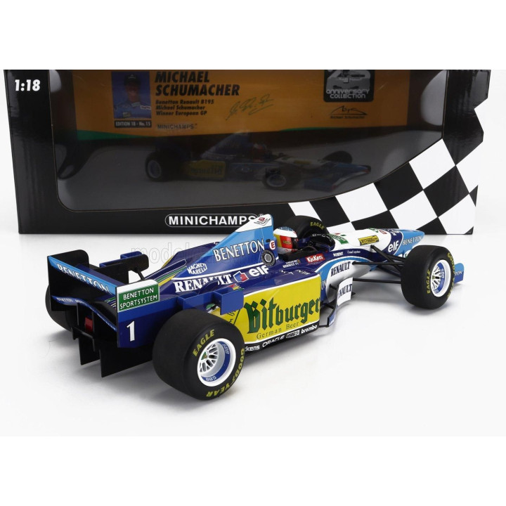 MINICHAMPS BENETTON F1 B195 TEAM MILD SEVEN RENAULT N 1 WORLD CHAMPION WINNER EUROPEAN GP 1995 MICHAEL SCHUMACHER - BLUE YELLOW 