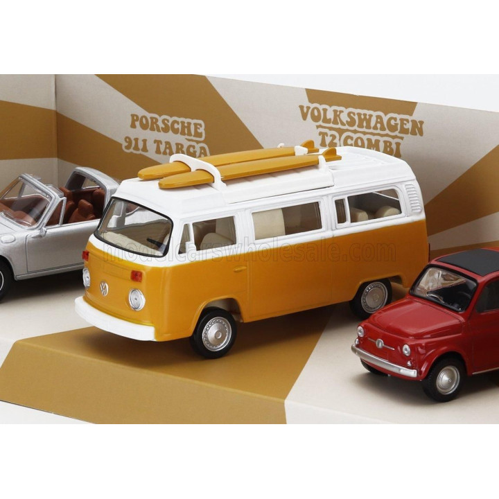 NOREV PORSCHE SET 3X JET-CAR 911 TARGA SPIDER 1969 - FIAT 500 1965 - VOLKSWAGEN T2b CAMPER VAN 1962 - VARIOUS 1/43