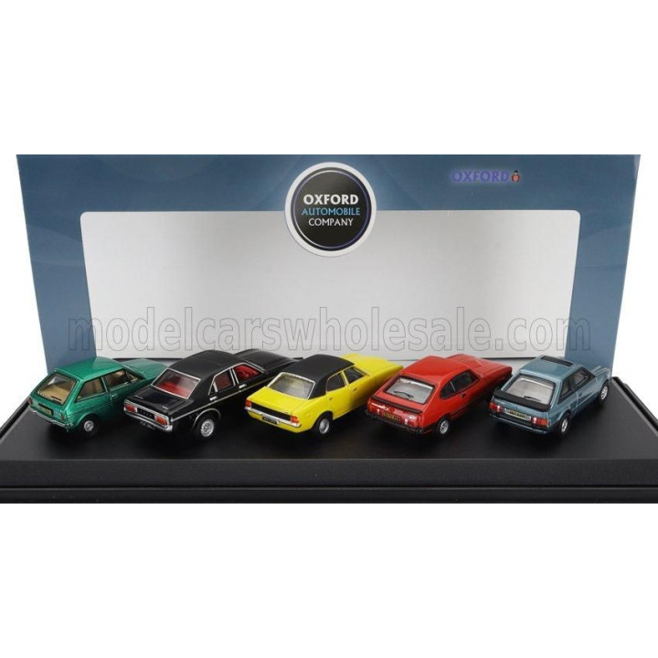 OXFORD MODELS FORD ENGLAND SET 5X FIESTA 1.2L - ESCORT XR3i - CAPRI MKIII - CORTINA MKIII - GRANADA MKI - VARIOUS 1/76
