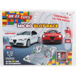 RE EL TOYS ALFA ROMEO OTTIMO REGALO DI NATALE - PISTA COMPONIBILE- WITH  2x GIULIA QUADRIFOGLIO SLOT CARS - LEGO COMPATIBILE 1/8