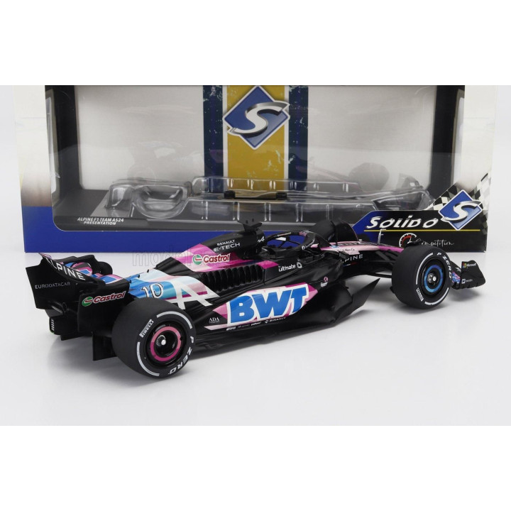 SOLIDO ALPINE F1  A524 TEAM BWT ALPINE N 10 PRESENTATION SEASON 2024 PIERRE GASLY - BLACK PINK BLUE 1/18