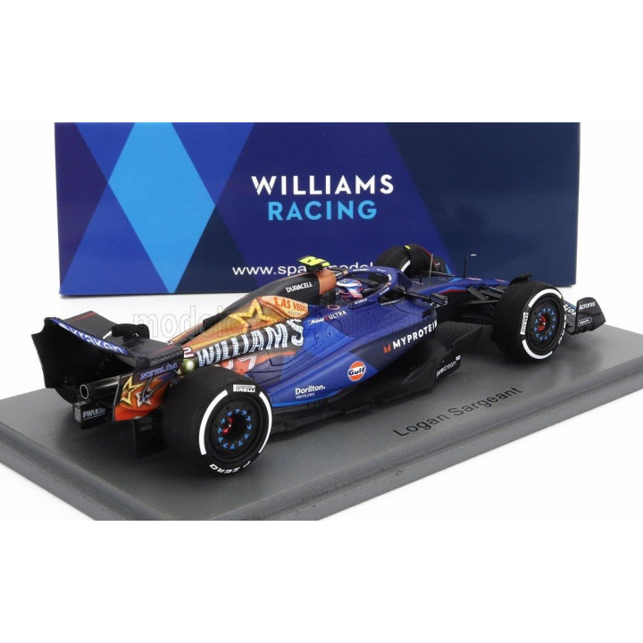 SPARK MODEL WILLIAMS F1  FW45 TEAM WILLIAMS RACING GULF N 2 LAS VEGAS USA GP 2023 LOGAN SARGEANT - BLUE BLACK GOLD 1/43