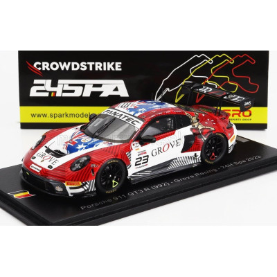 SPARK MODEL PORSCHE 911 992 GT3 R TEAM GROVE RACING N 23 24h SPA 2023 S.GROVE - B.GROVE - A.DE PASQUALE - E.BAMBER - RED WHITE 1