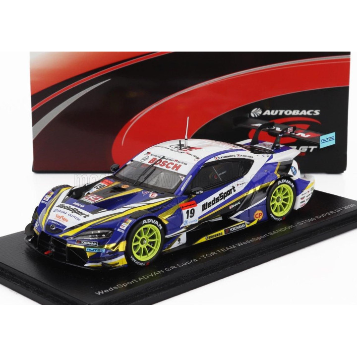 SPARK MODEL TOYOTA SUPRA GR TESM WEDSSPORT BANDOH N 19 GT500 CLASS SUPER GT 2020 YUJI KUNIMOTO - RITOMO MIYATA - BLUE WHITE YELL