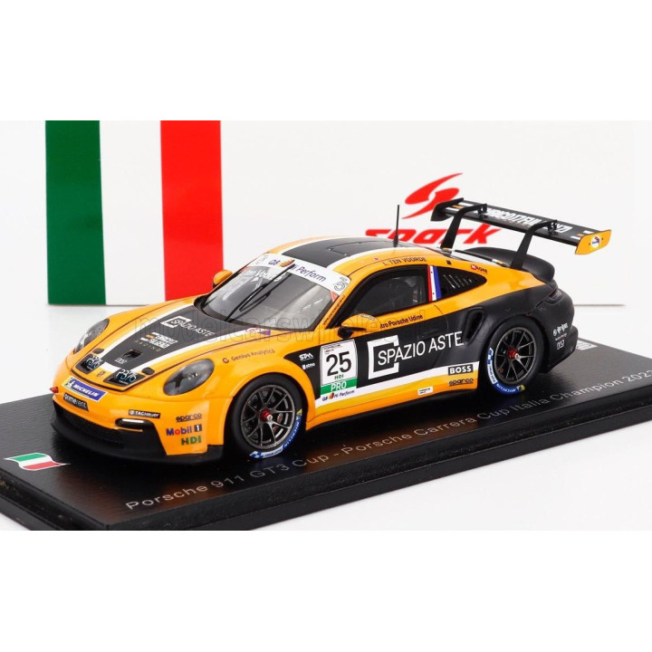 SPARK MODEL PORSCHE 911 992 GT3 CUP N 25 PORSCHE CARRERA CUP ITALY CHAMPION 2023 LARRY TEN VOORDE - ORANGE BLACK 1/43