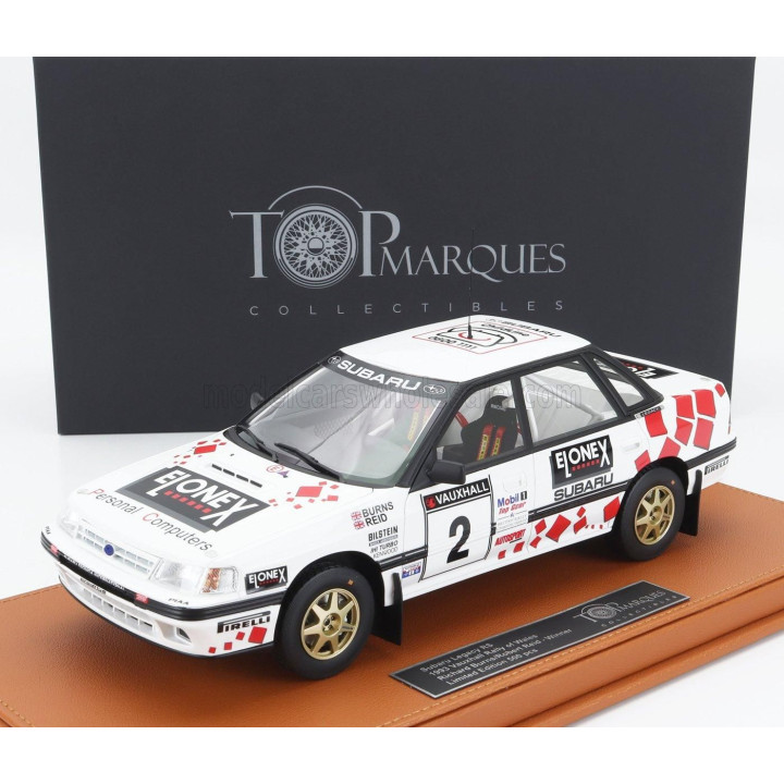 TOPMARQUES SUBARU LEGACY RS N 2 WINNER BRITISH RALLY 1993 RICHARD BURNS - ROBERT REID - CON VETRINA - WITH SHOWCASE - WHITE 1/18