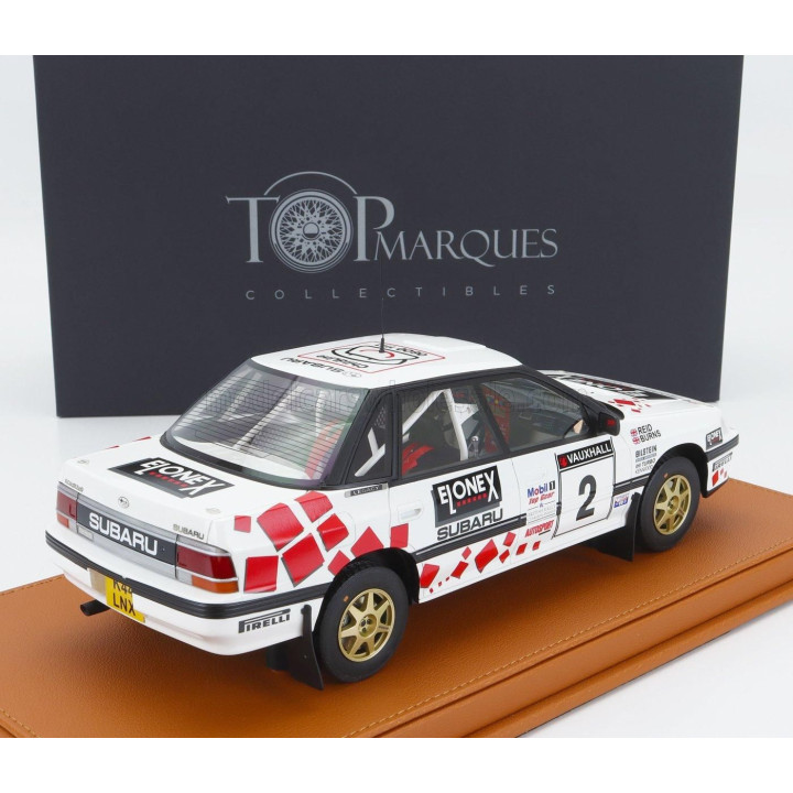 TOPMARQUES SUBARU LEGACY RS N 2 WINNER BRITISH RALLY 1993 RICHARD BURNS - ROBERT REID - CON VETRINA - WITH SHOWCASE - WHITE 1/18