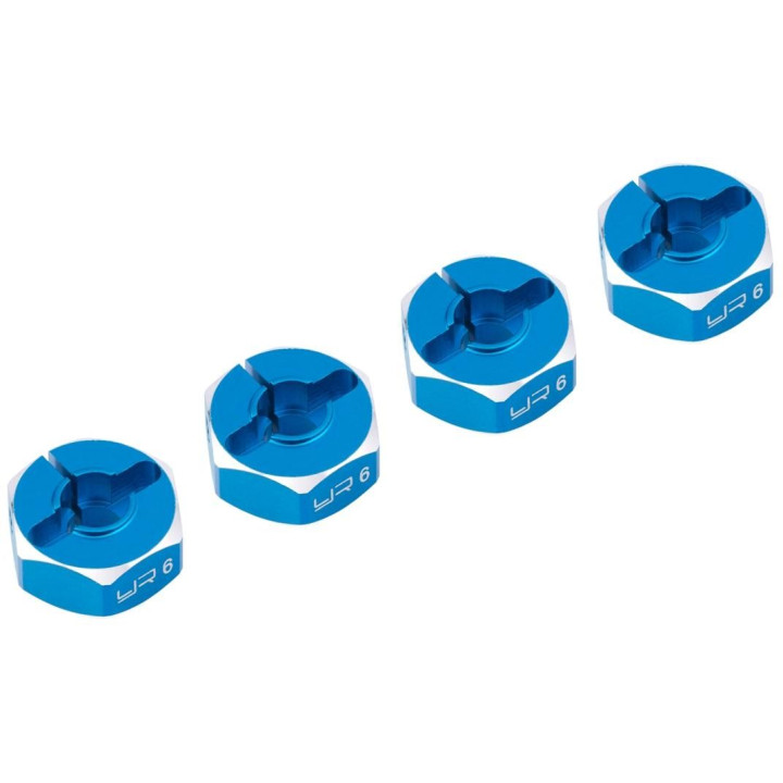 Hliníkové HEX unašeče kola 12x6mm, 4ks, modrý