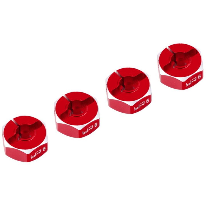 Hliníkové HEX unašeče kola 12x6mm, 4ks, červený