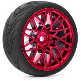 Spec T LS Wheel Offset 3 Red w/Tire 4ks pro 1/10 Silniční