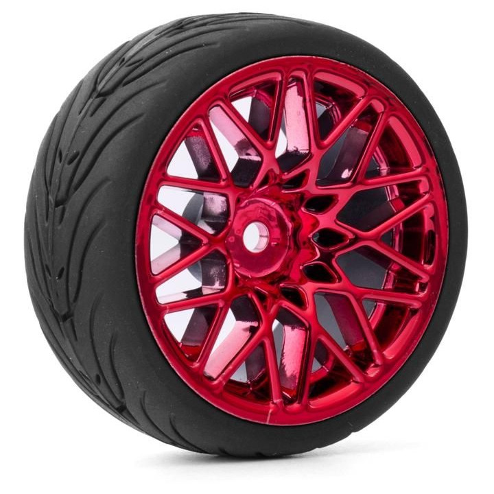 Spec T LS Wheel Offset 3 Red w/Tire 4ks pro 1/10 Silniční