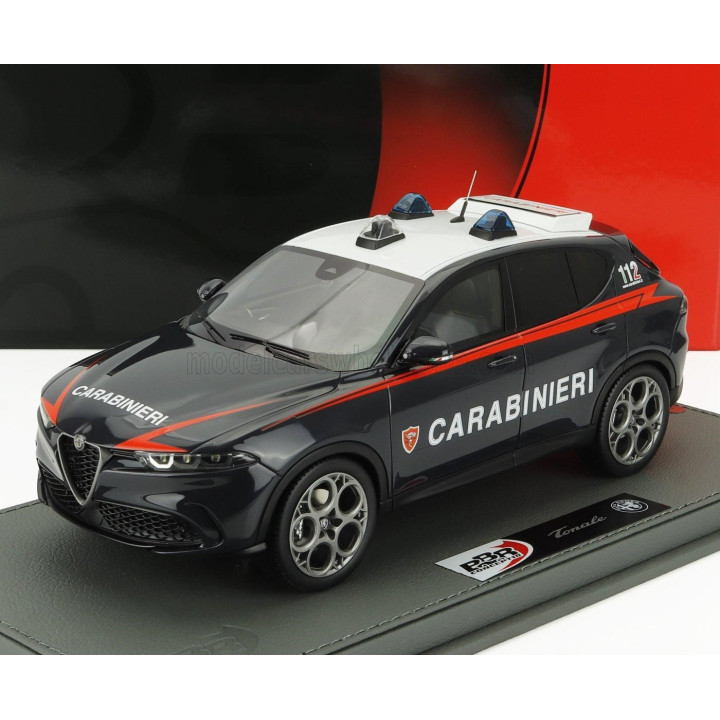 BBR MODELS ALFA ROMEO TONALE VELOCE CARABINIERI 2023 - CON VETRINA - WITH SHOWCASE - BLUE WHITE RED 1/18