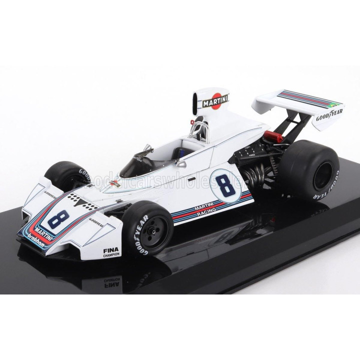 EDICOLA BRABHAM F1  BT44B TEAM MARTINI RACING N 8 SEASON 1975 CARLOS PACE - CON VETRINA - WITH SHOWCASE - WHITE 1/24