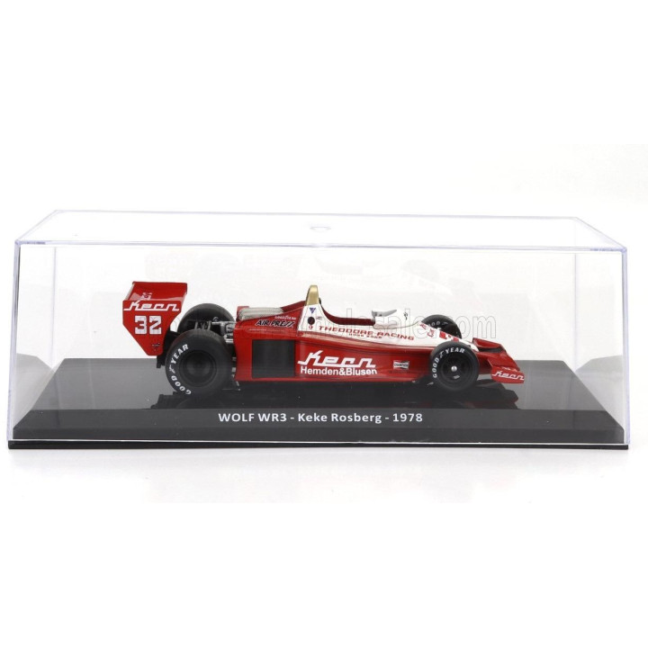 EDICOLA WILLIAMS F1  WOLF WR3 N 32 SEASON 1978 KEKE ROSBERG - CON VETRINA - WITH SHOWCASE - RED WHITE 1/24