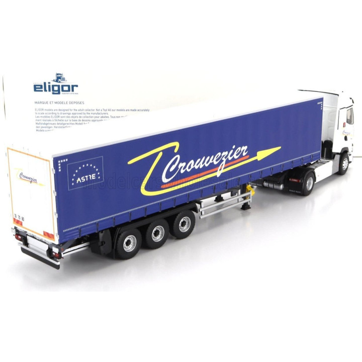 ELIGOR RENAULT T520 TRUCK TELONATO CROUVEZIER TRANSPORTS 2021 - WHITE BLUE 1/43
