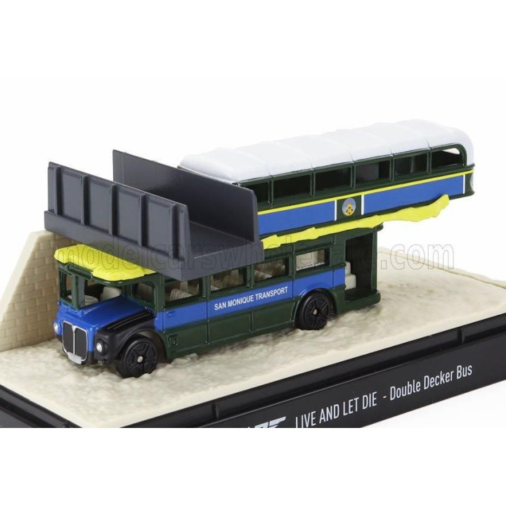 MOTOR MAX DECKER DIORAMA - AUTOBUS WITH BRIDGE 1960 - 007 JAMES BOND - LIVE AND LET DIE - VIVI E LASCIA MORIRE - BLUE GREEN 1/64