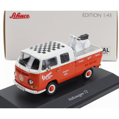 SCHUCO VOLKSWAGEN T2 DOUBLE CABINE PICK-UP 1962 WITH VESPA GS - RED WHITE 1/43