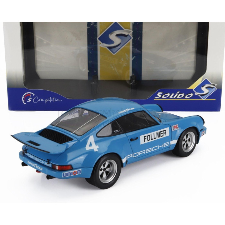 SOLIDO PORSCHE 911 CARRERA 3.0 RSR N 4 IROC RIVERSIDE 1974 GEORGE FOLLMER - BLUE 1/18