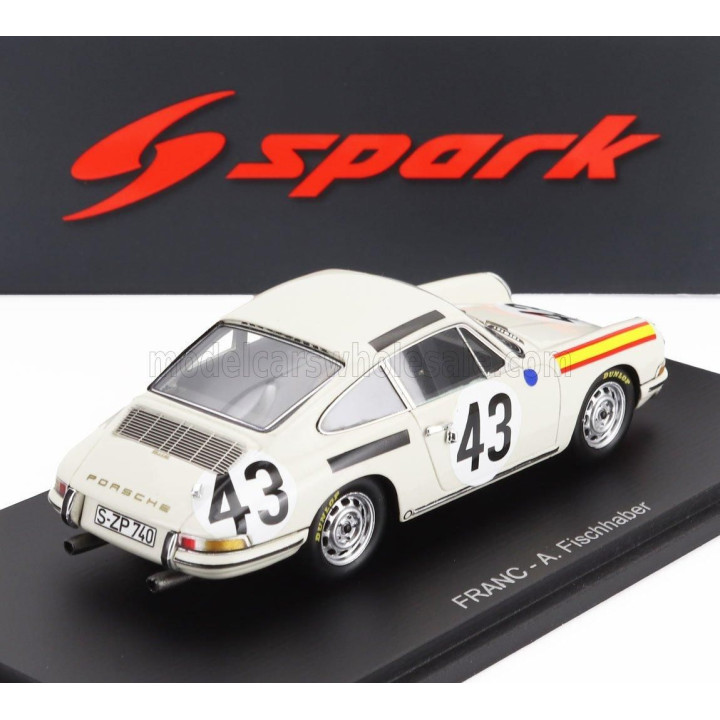 SPARK MODEL PORSCHE 911S 1991cc COUPE TEAM J.FRANC N 43 24h LE MANS 1967 ANTONY FISCHABER - JACQUES DEWES - WHITE 1/43
