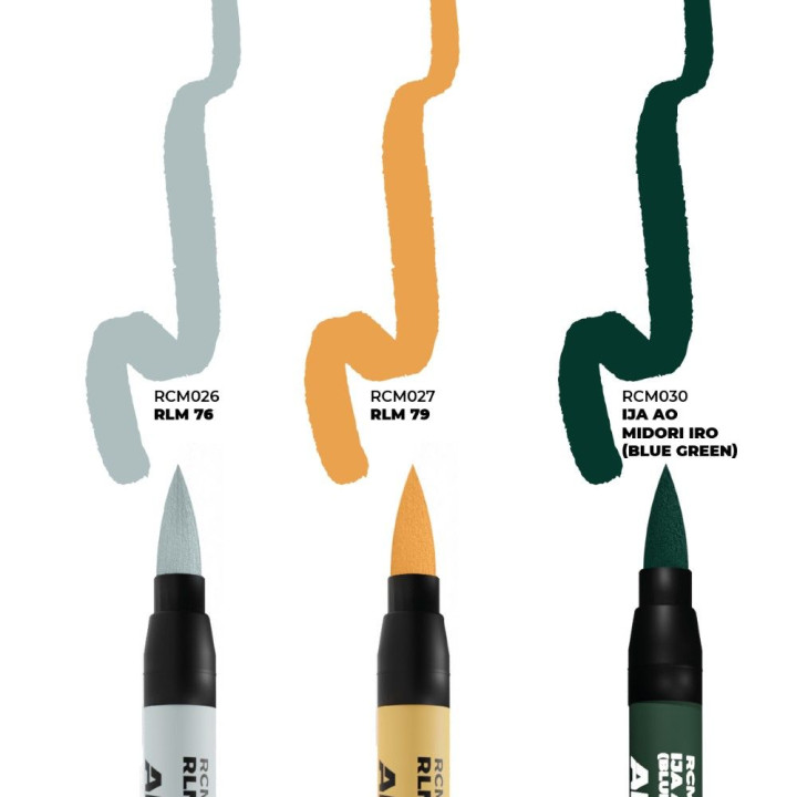 WWII AXIS AIRCRAFT SQUIGGLE CAMOUFLAGE COLORS - SET 3 REAL COLORS MARKERS