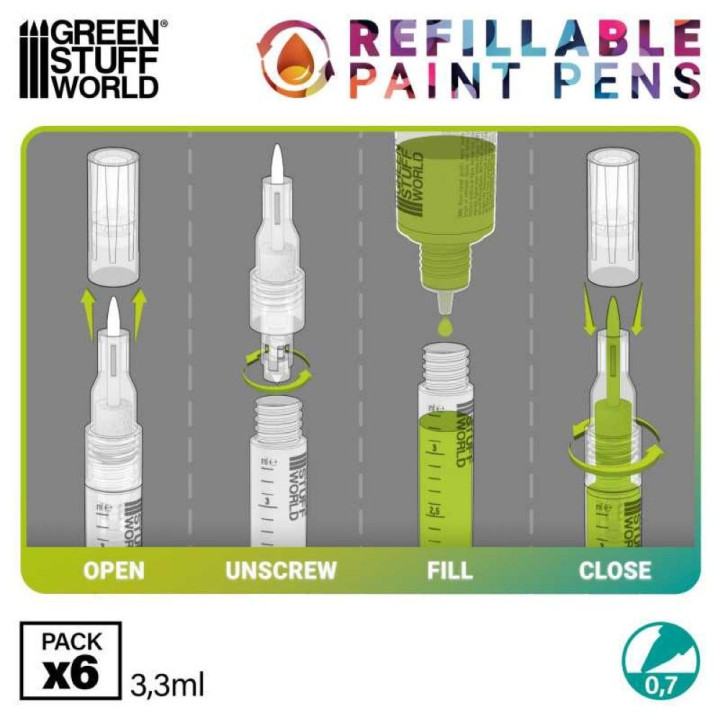 Refillable paint pen 0.7 (pack x6) / Plniteľná fixka 0,7 (balenie x6)