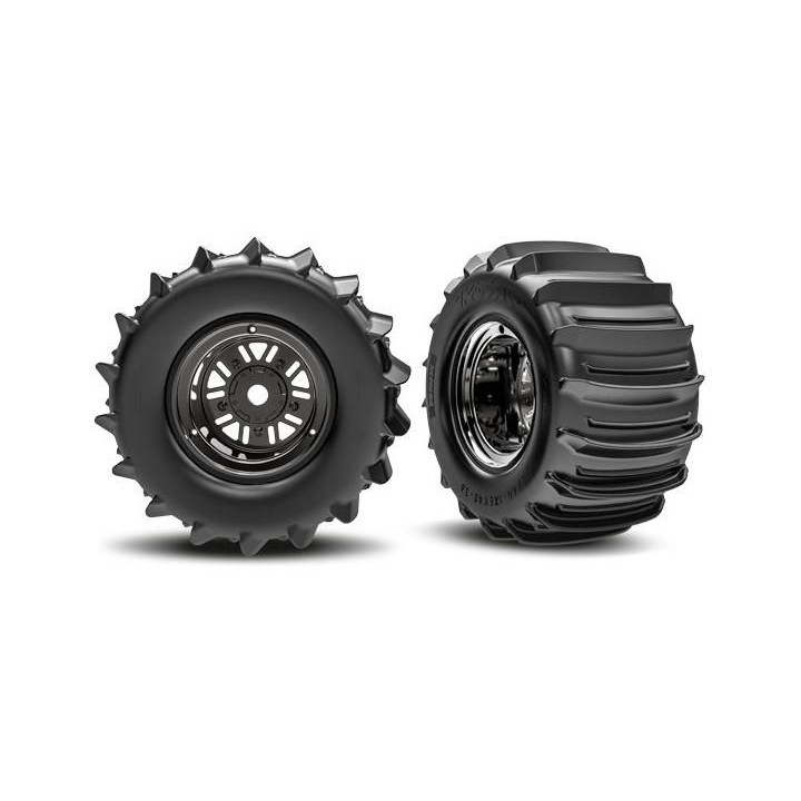 Traxxas kolo 3.6/4,7", disk Sand Car černý chrom, pneu belted paddle (zadní) (pár)