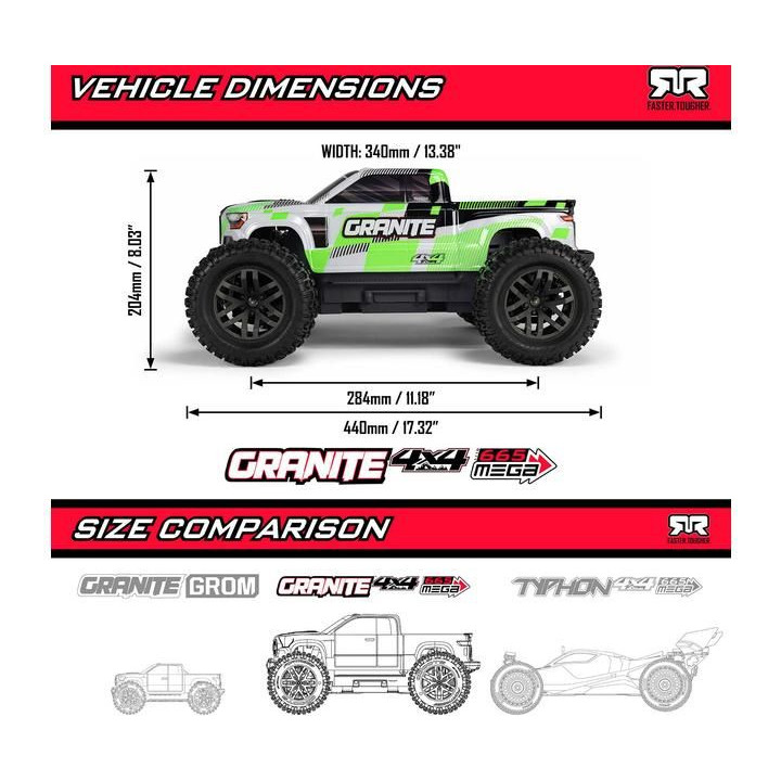 Arrma Granite Mega 665 1:10 4WD RTR zelená