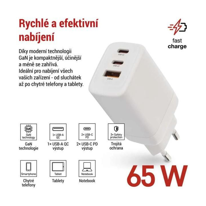 Síťový USB adaptér (zdroj) GaN PD 65W