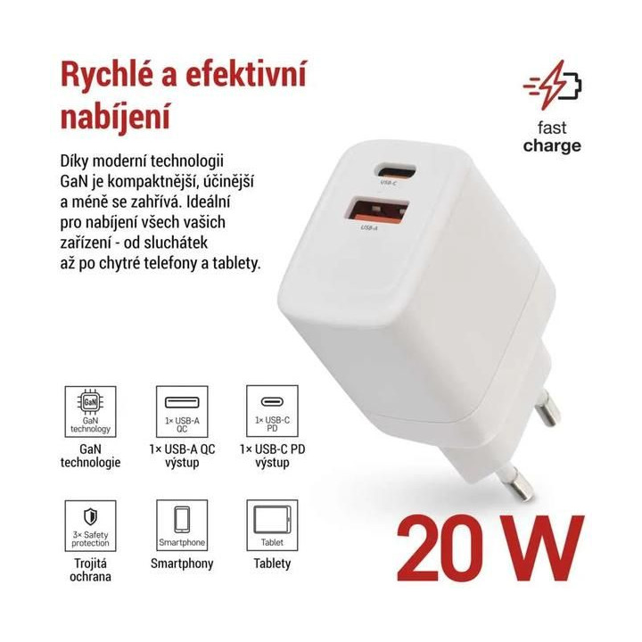 Síťový USB adaptér (zdroj) GaN PD 20W