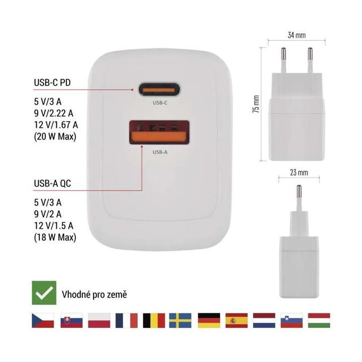 Síťový USB adaptér (zdroj) GaN PD 20W