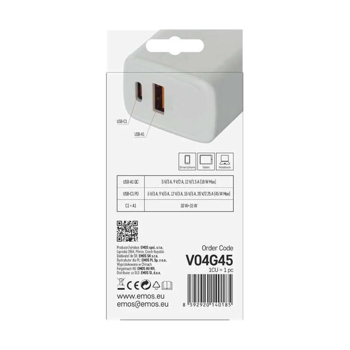 Síťový USB adaptér (zdroj) GaN PD 45W