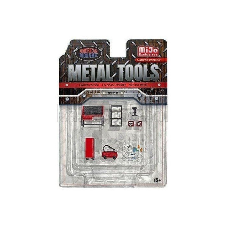AMERICAN DIORAMA ACCESSORIES SET OFFICINA GARAGE TOOL - GREY RED 1/64
