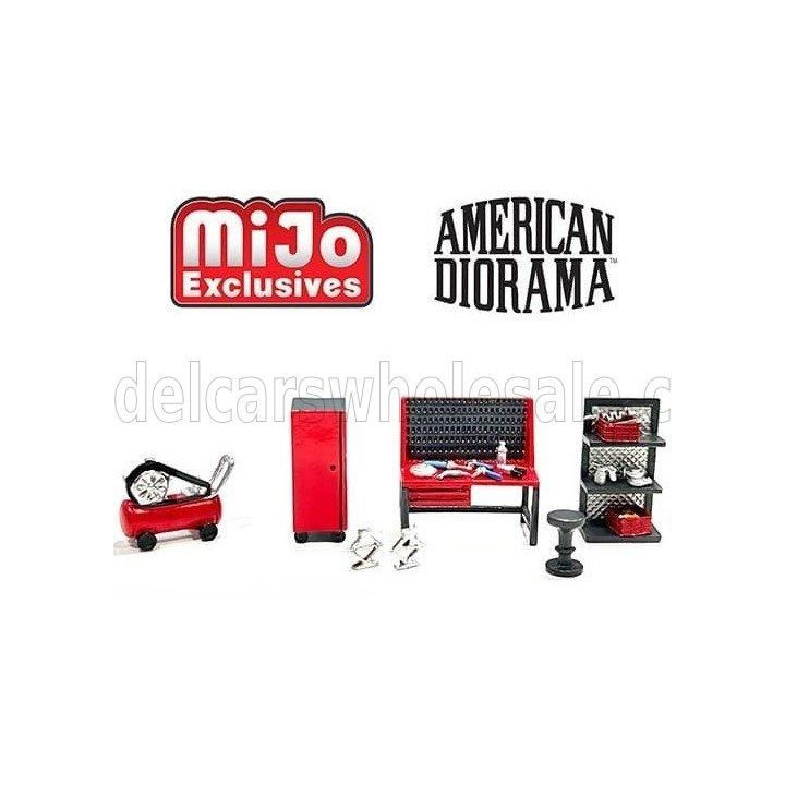 AMERICAN DIORAMA ACCESSORIES SET OFFICINA GARAGE TOOL - GREY RED 1/64