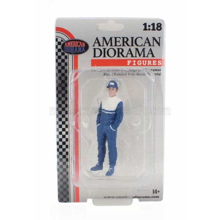 AMERICAN DIORAMA FIGURES MAN RACING LEGEND 90s-A - BLUE WHITE 1/18